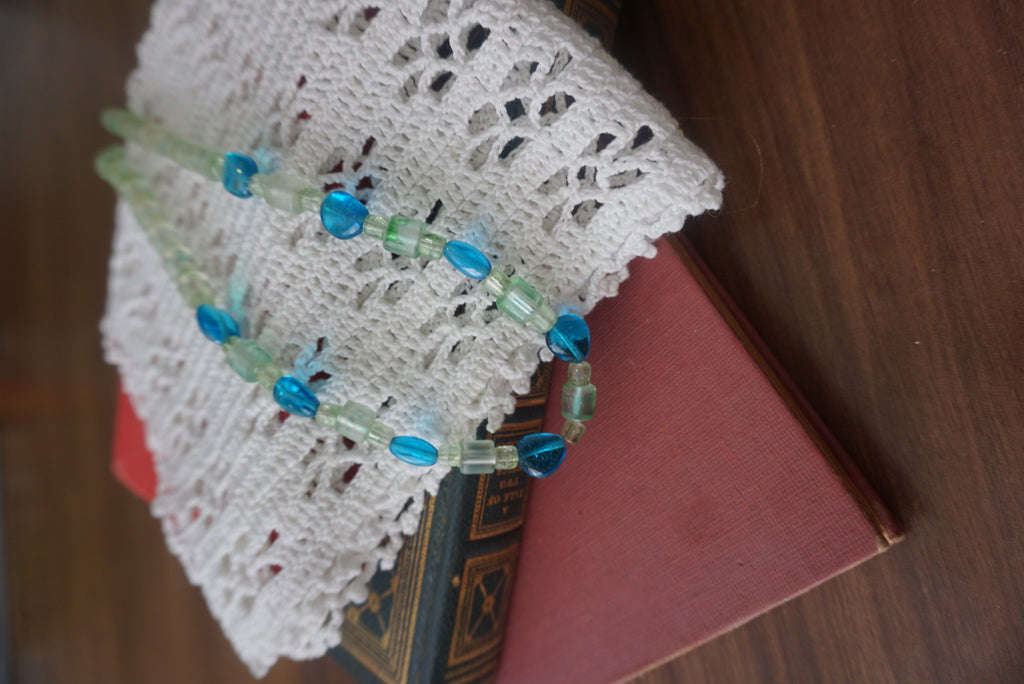 Handmade Beaded Necklace with Aqua and Green Accents