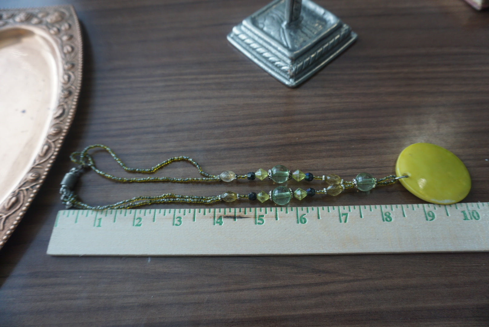 Yellow Pendant Necklace with Beaded Chain