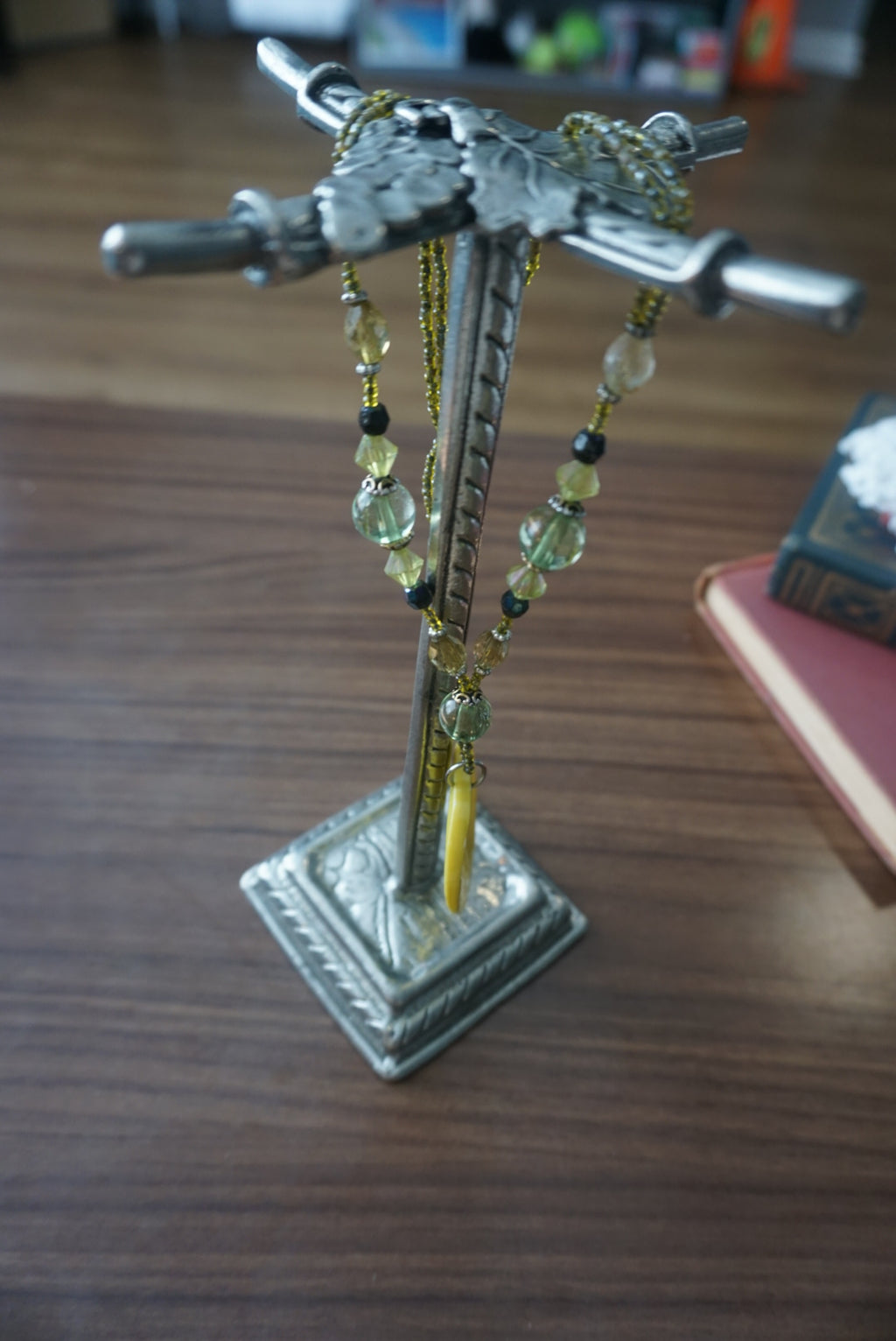 Yellow Pendant Necklace with Beaded Chain