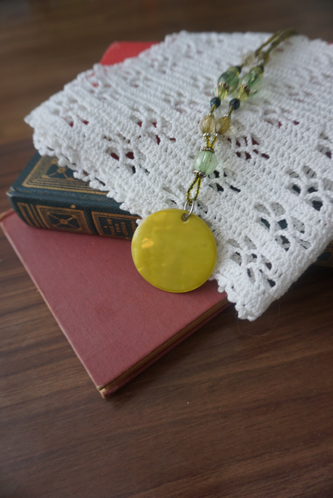 Yellow Pendant Necklace with Beaded Chain