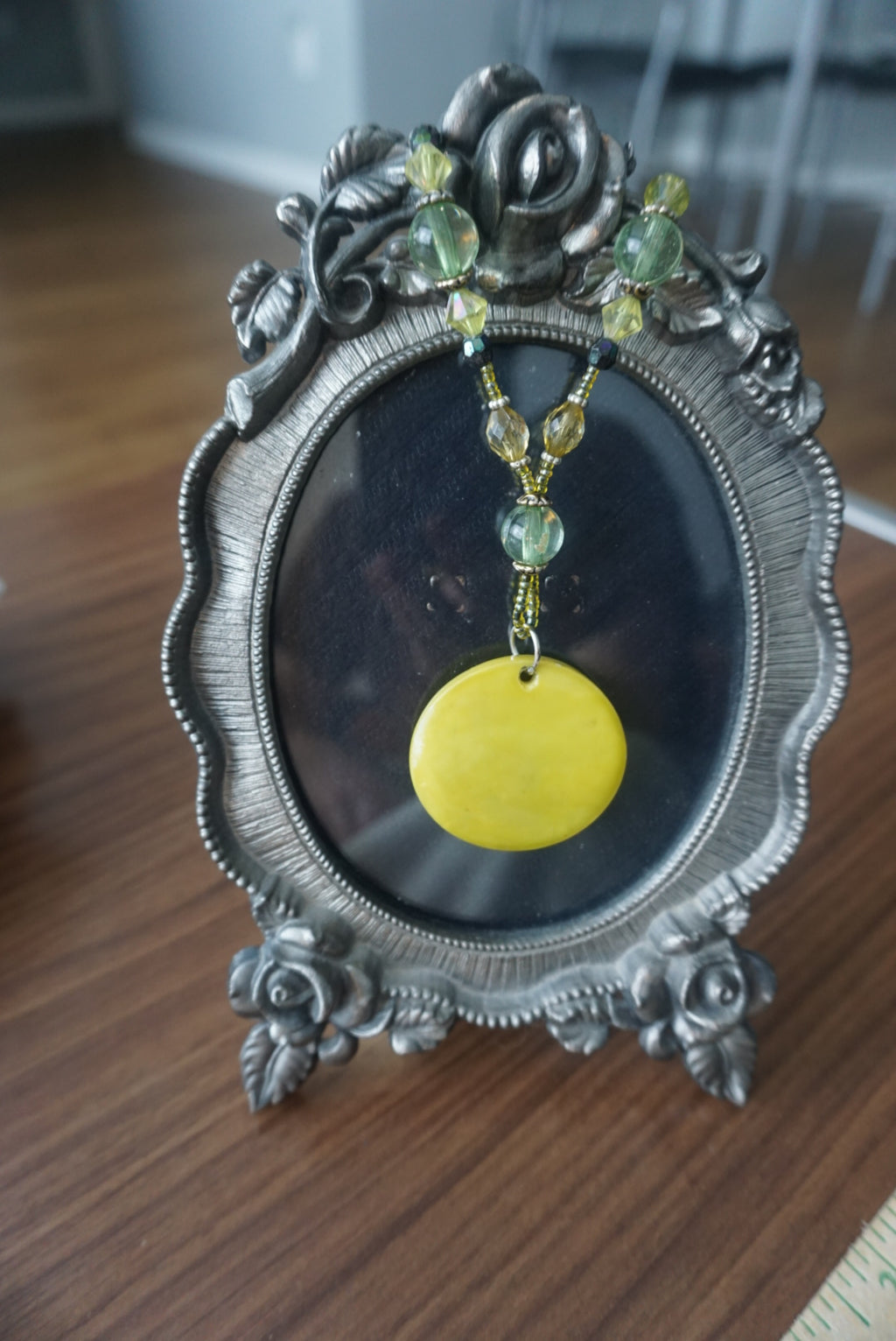 Yellow Pendant Necklace with Beaded Chain