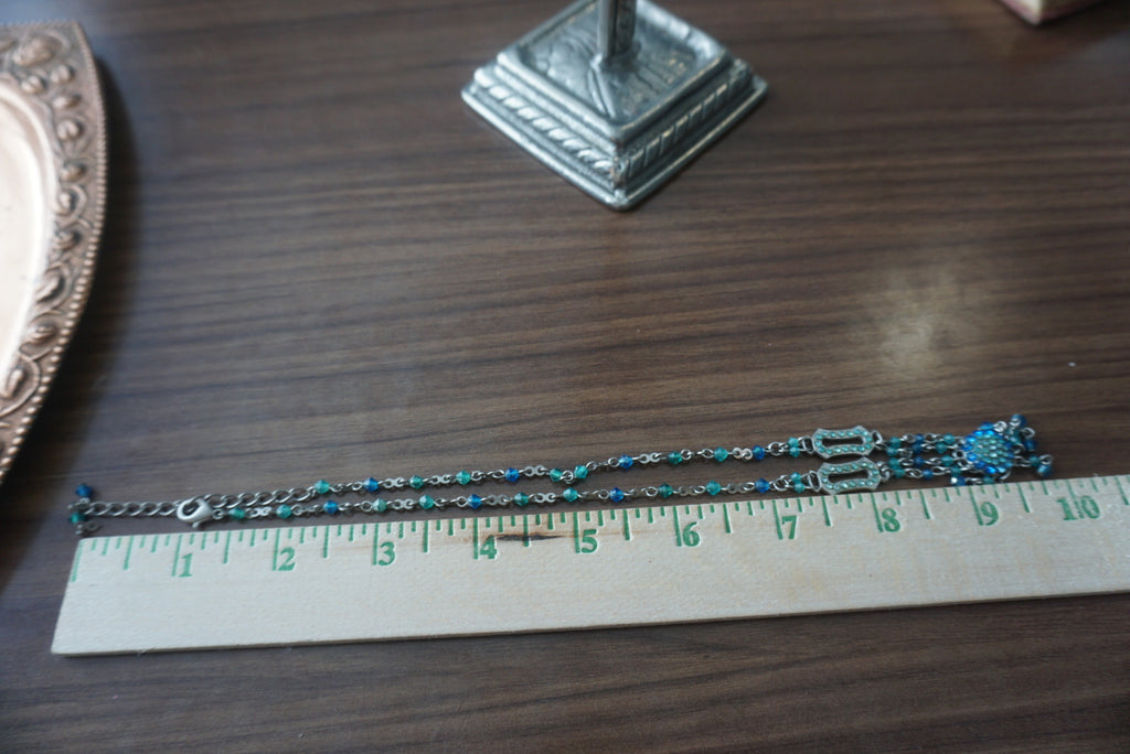 Blue Beaded Necklace with Floral Pendant