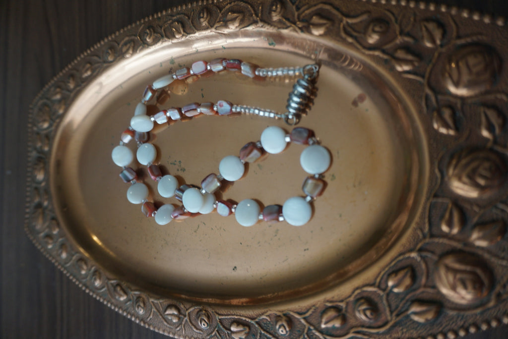 Elegant White and Bronze Beaded Necklace
