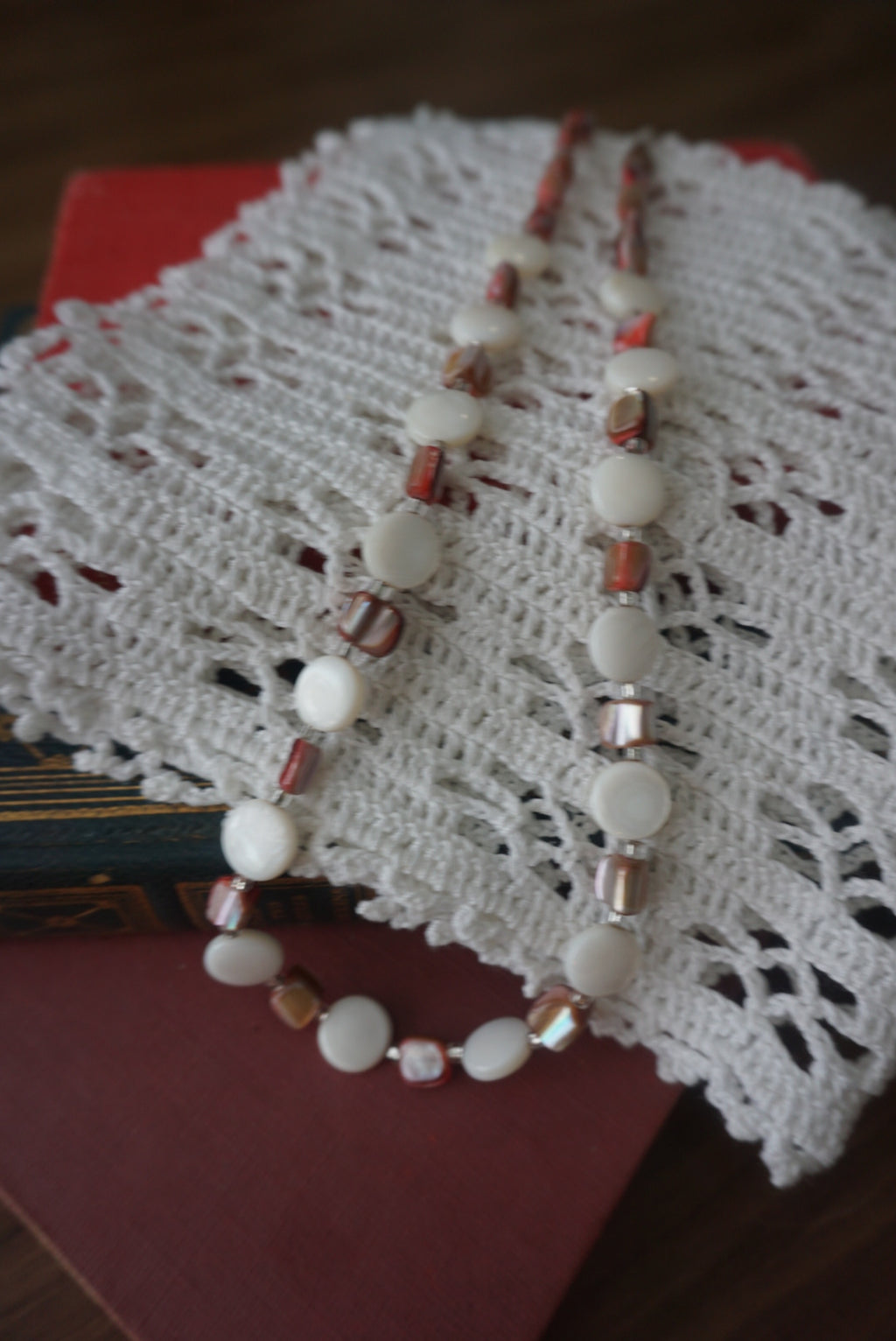 Elegant White and Bronze Beaded Necklace