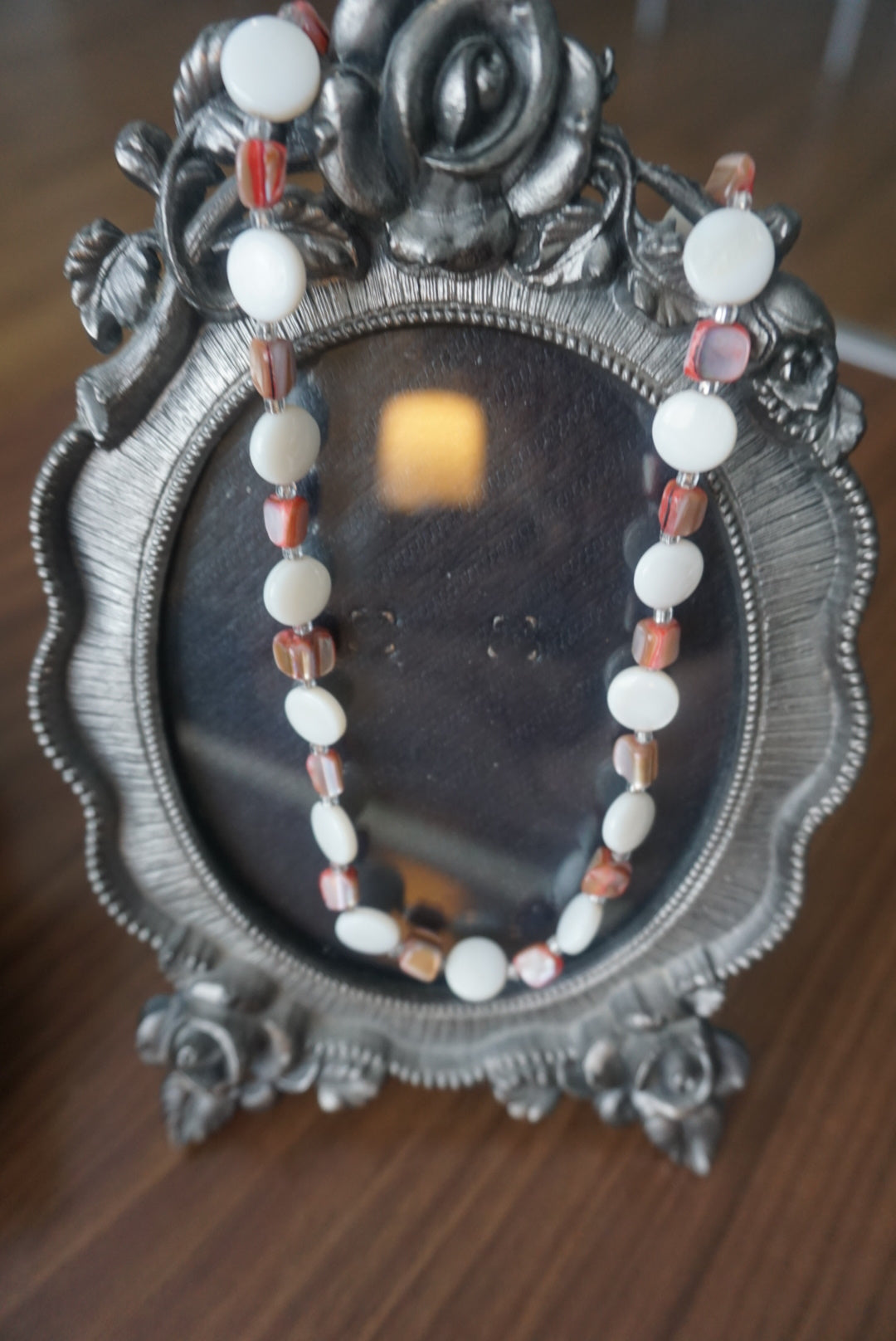 Elegant White and Bronze Beaded Necklace