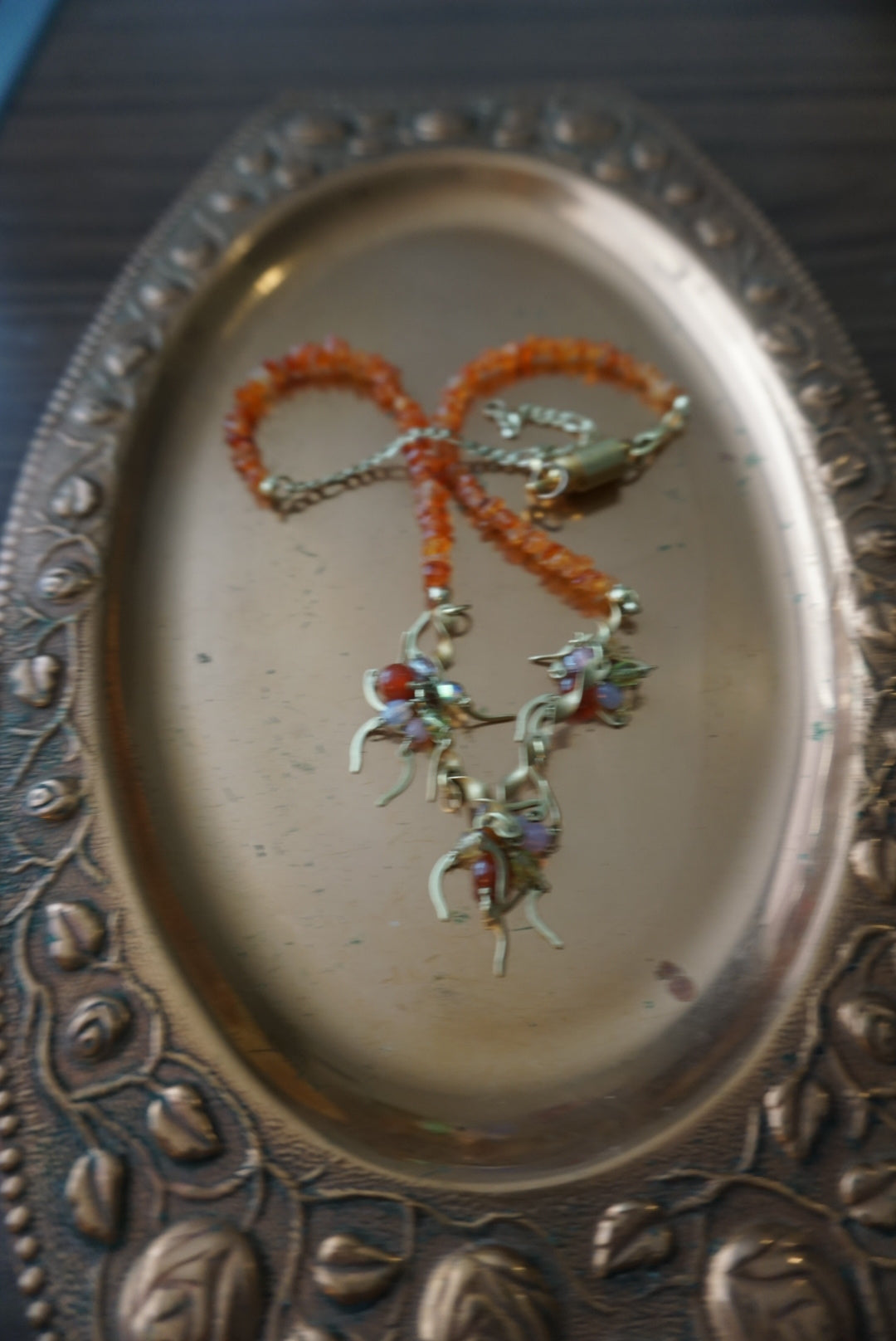 Beaded Gemstone Necklace with Golden Accents