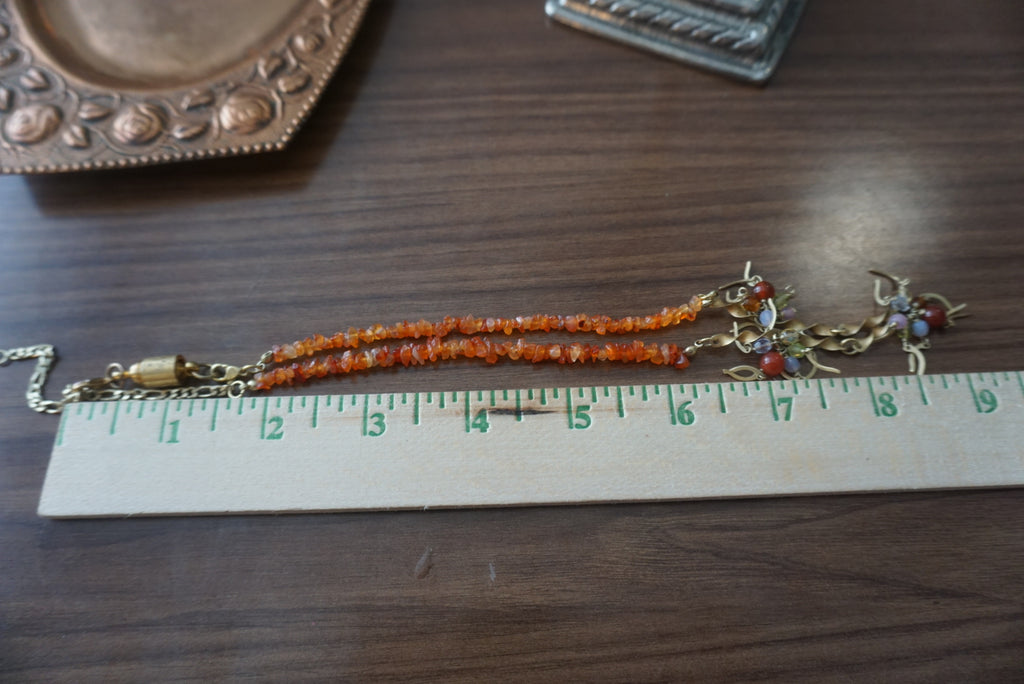 Beaded Gemstone Necklace with Golden Accents