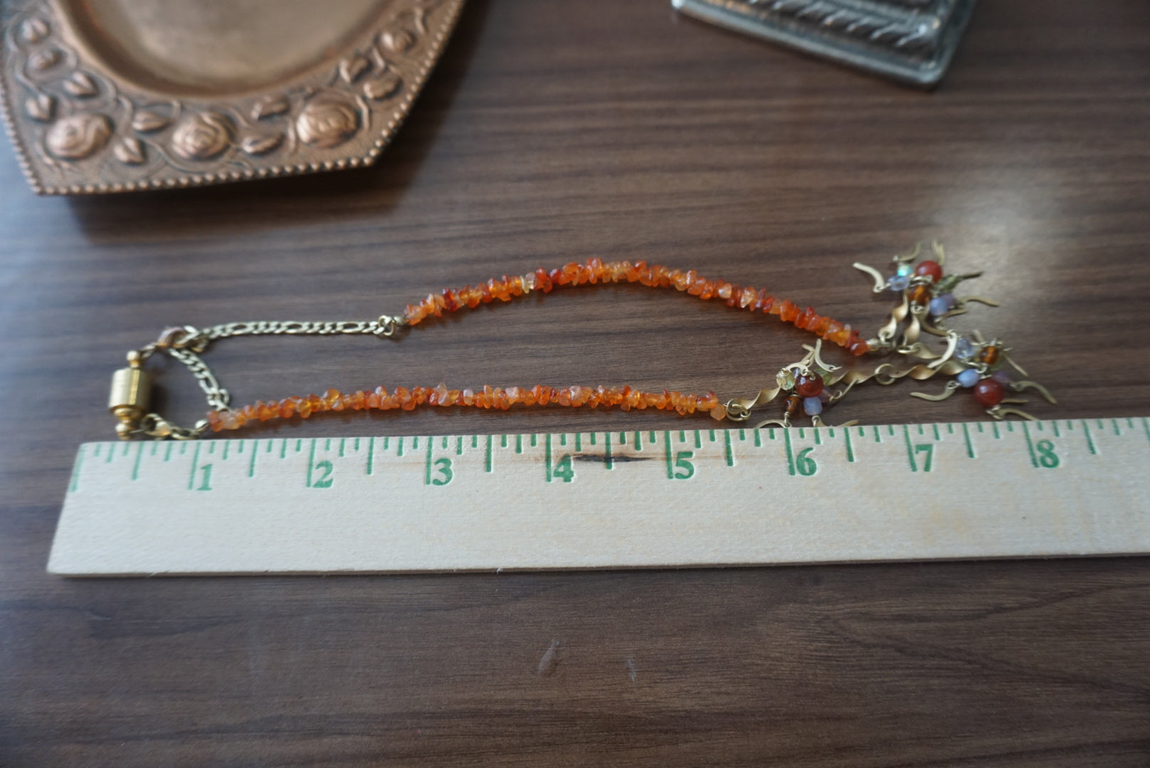 Beaded Gemstone Necklace with Golden Accents