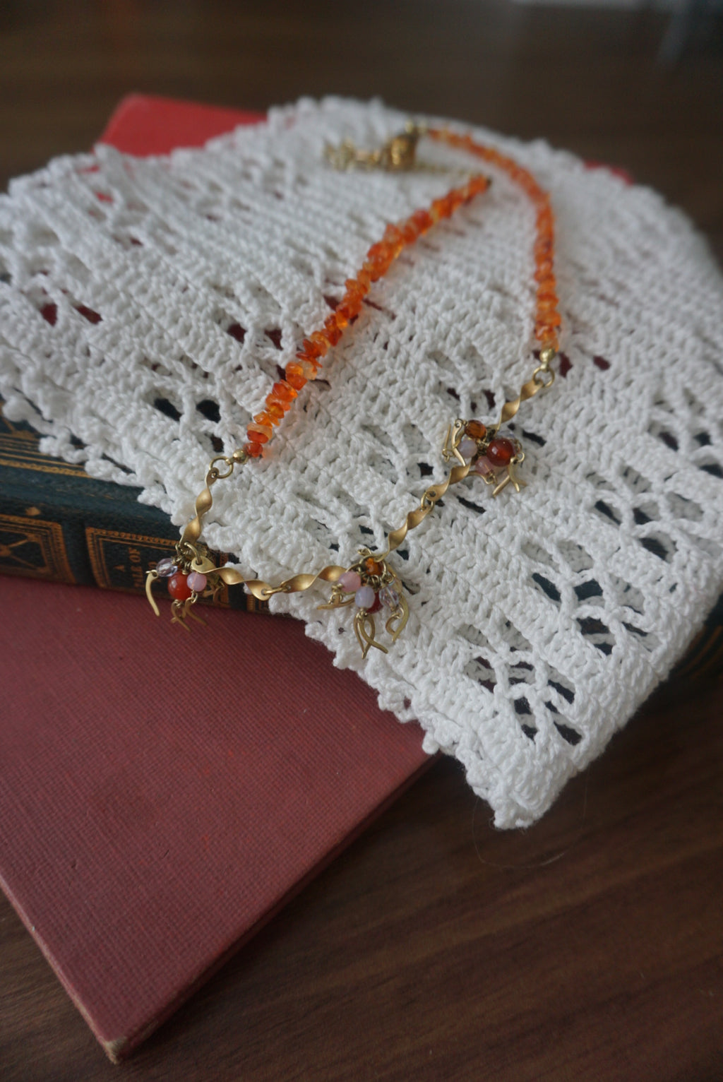 Beaded Gemstone Necklace with Golden Accents