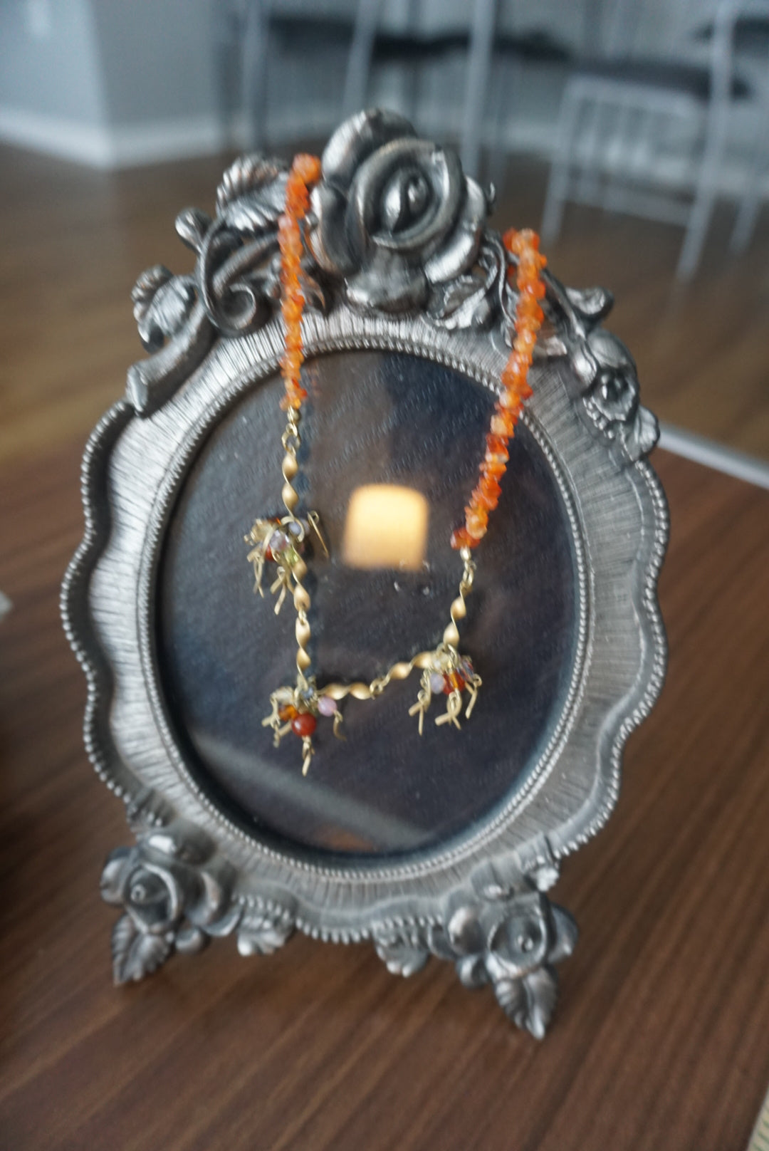 Beaded Gemstone Necklace with Golden Accents