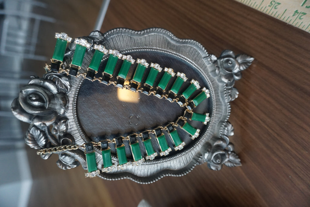 Vintage Egyptian Collar baublebar faux jade / emerald/ gold green Rhinestone bib collar necklace