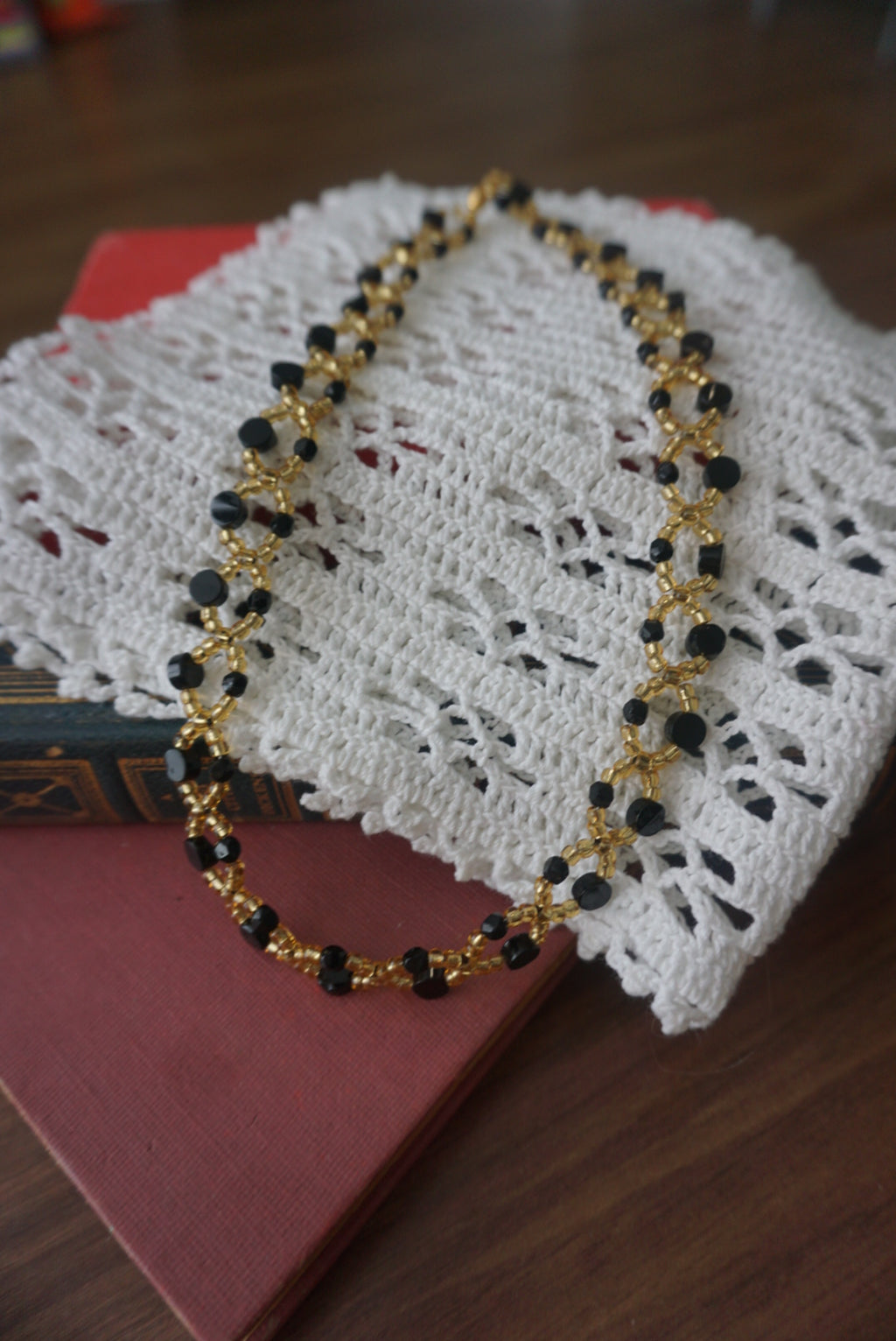 Black and Gold Beaded Necklace