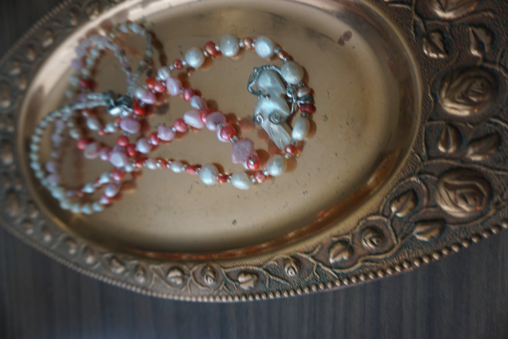 Mixed Beaded Necklace with Seashell and Silver Accents