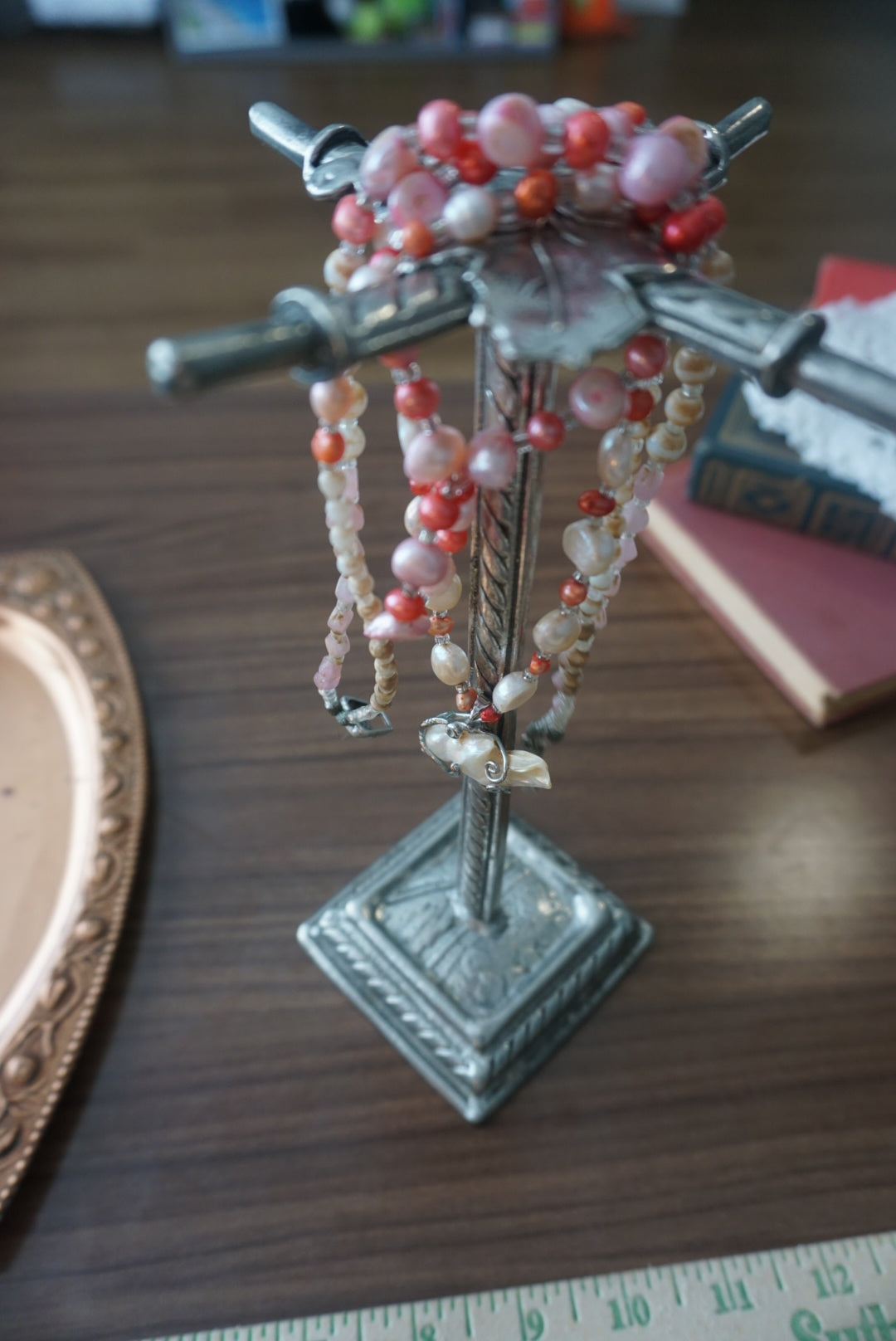 Mixed Beaded Necklace with Seashell and Silver Accents