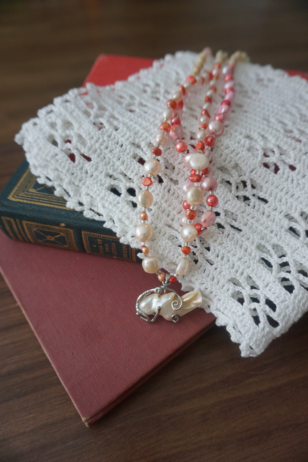 Mixed Beaded Necklace with Seashell and Silver Accents