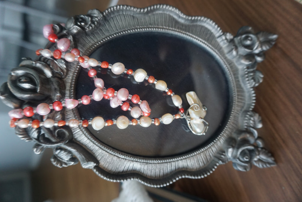 Mixed Beaded Necklace with Seashell and Silver Accents