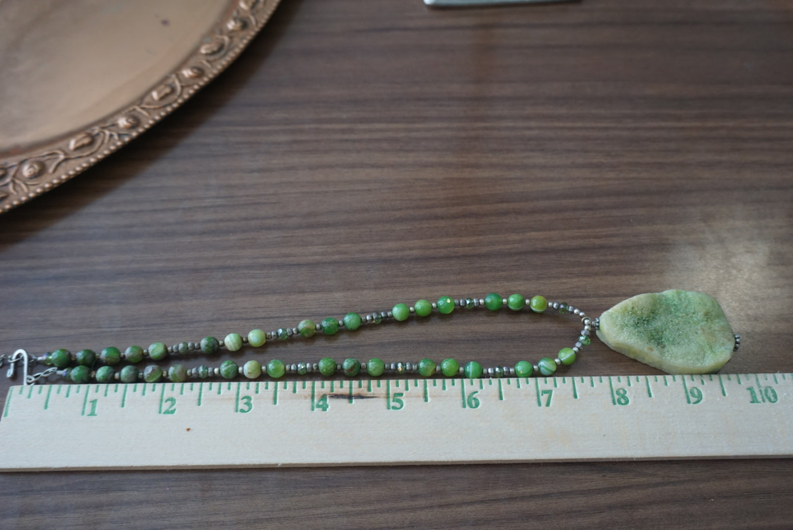 Green Beaded Necklace with Natural Stone