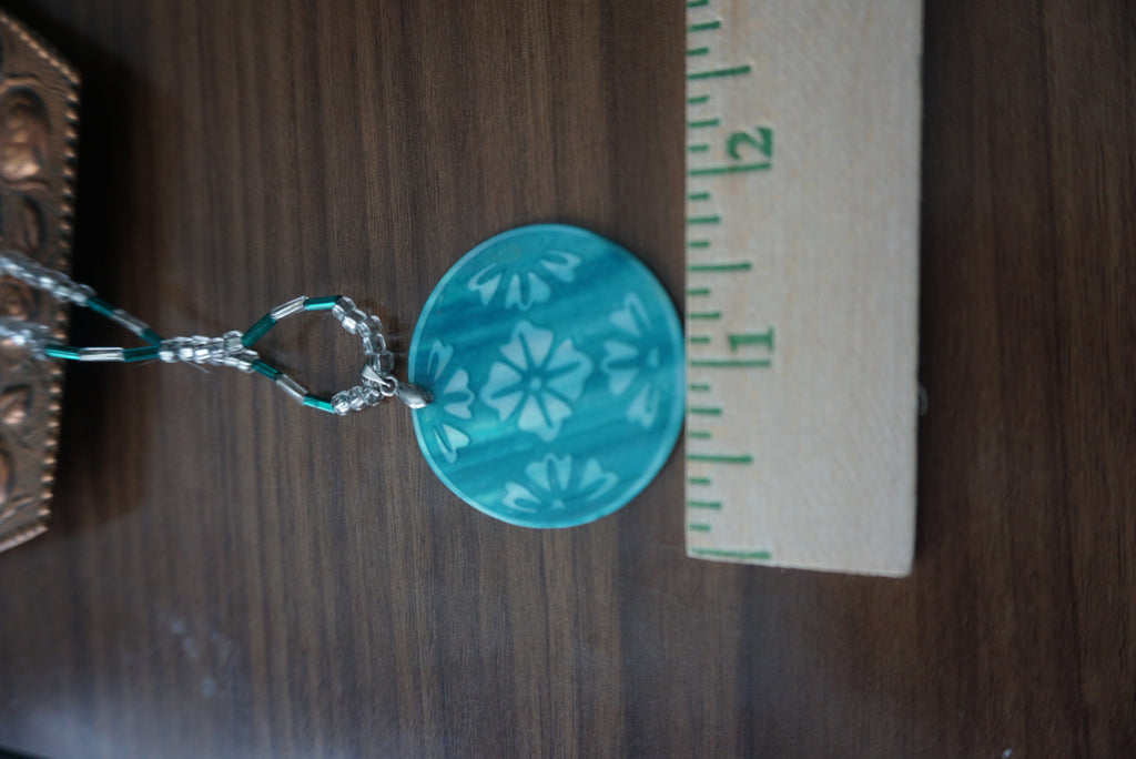 Teal Floral Pendant Necklace