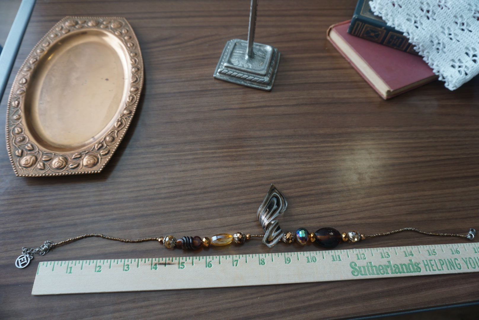 Elegant Gold-Tone Beaded Necklace with Pendant