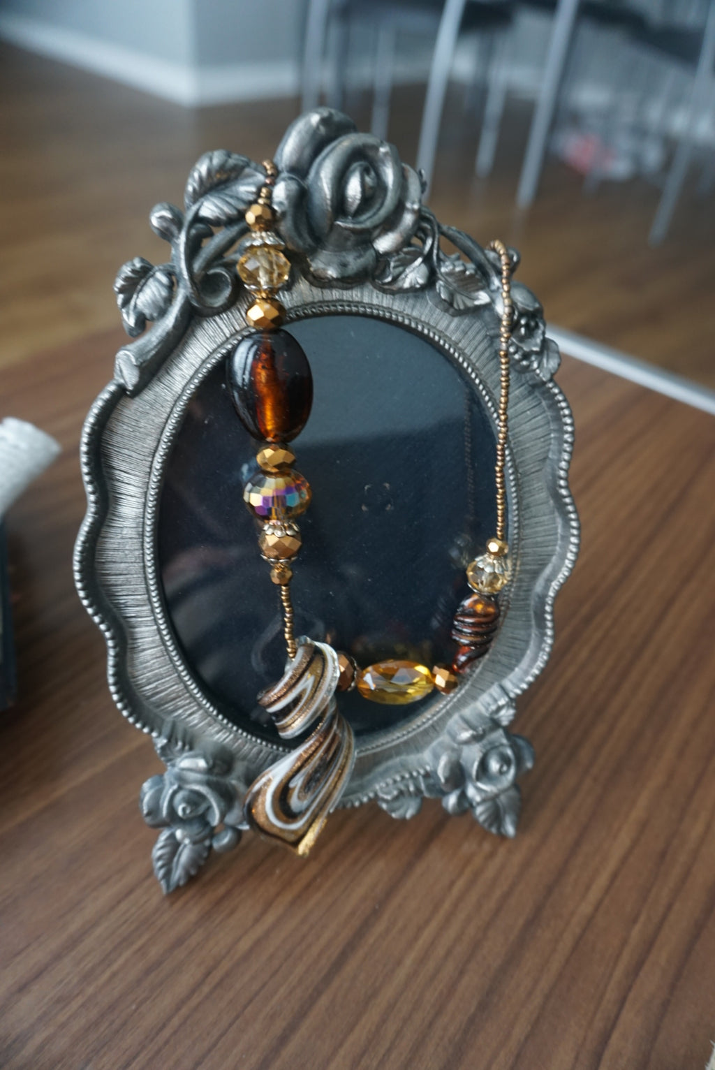 Elegant Gold-Tone Beaded Necklace with Pendant