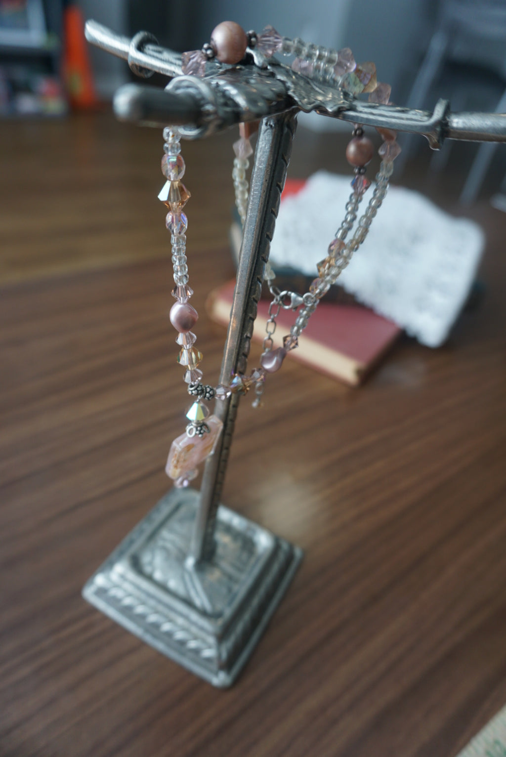 Elegant Beaded Necklace with Gold Pendant