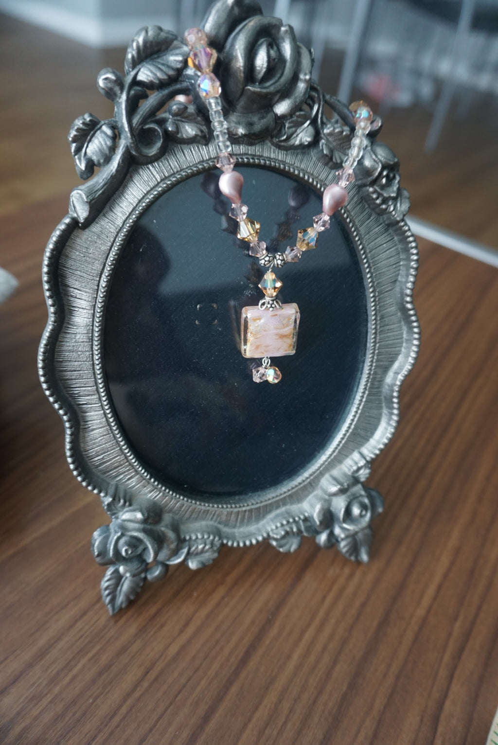 Elegant Beaded Necklace with Gold Pendant