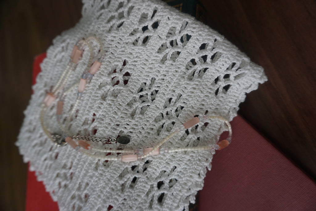 Beaded Necklace with Clear and Pink Glass Beads