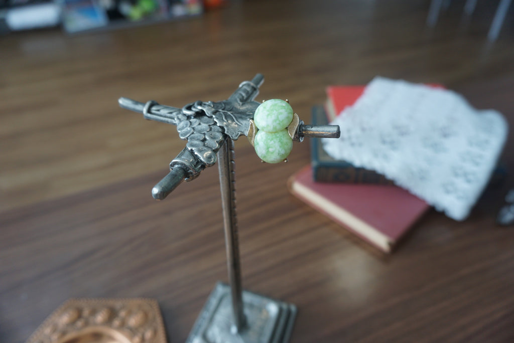 Vintage Green Stone Clip-On Earrings