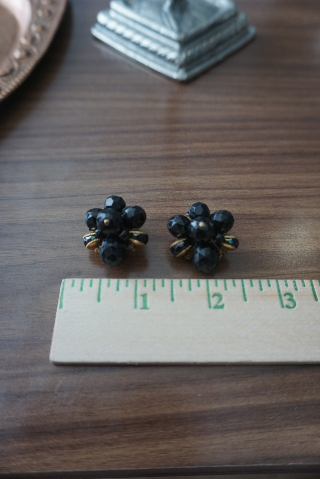 Vintage Black Floral Clip-On Earrings