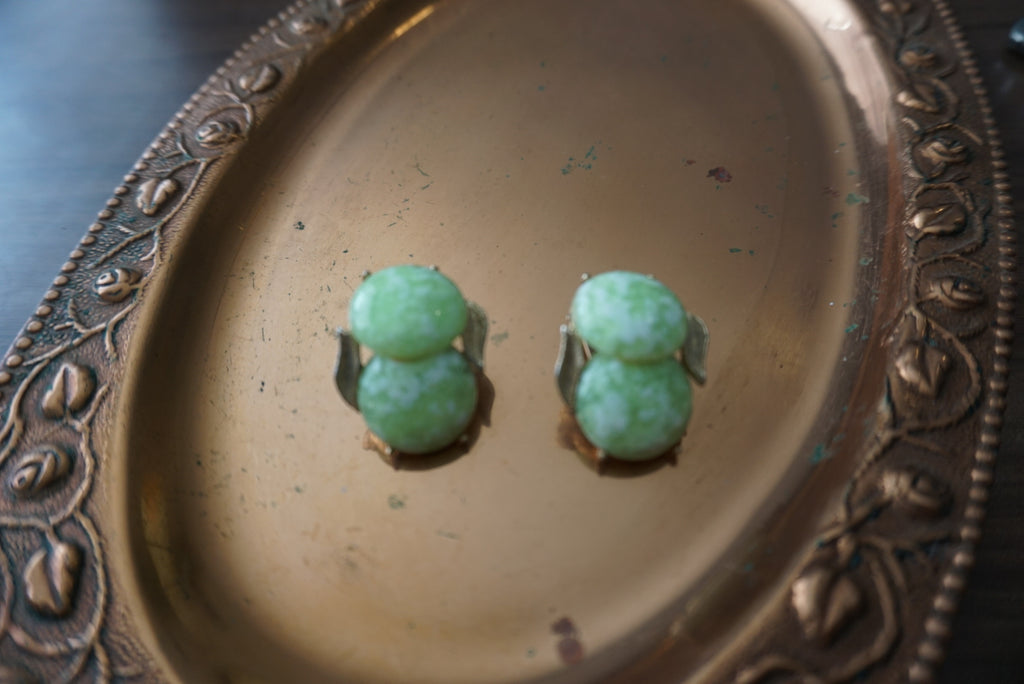 Vintage Green Stone Clip-On Earrings