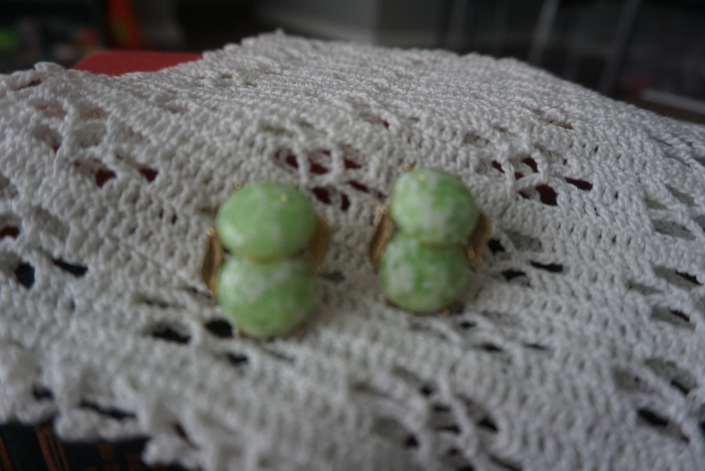 Vintage Green Stone Clip-On Earrings