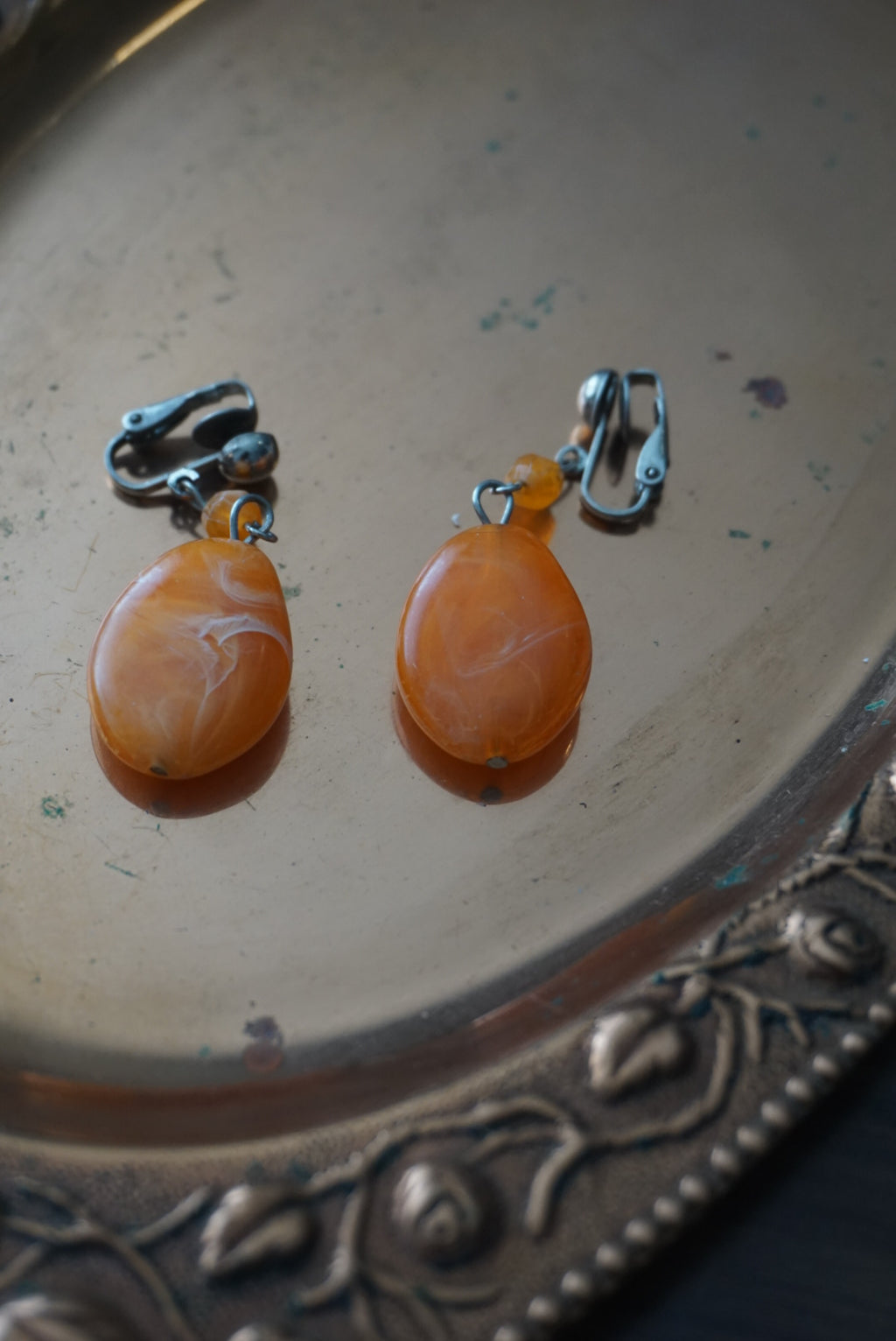 Vintage Amber Clip-On Earrings