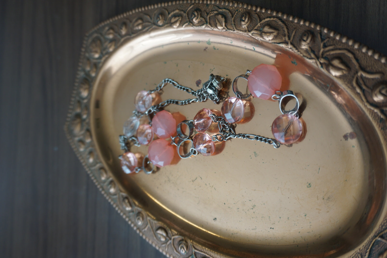 Pink and Clear Beaded Necklace