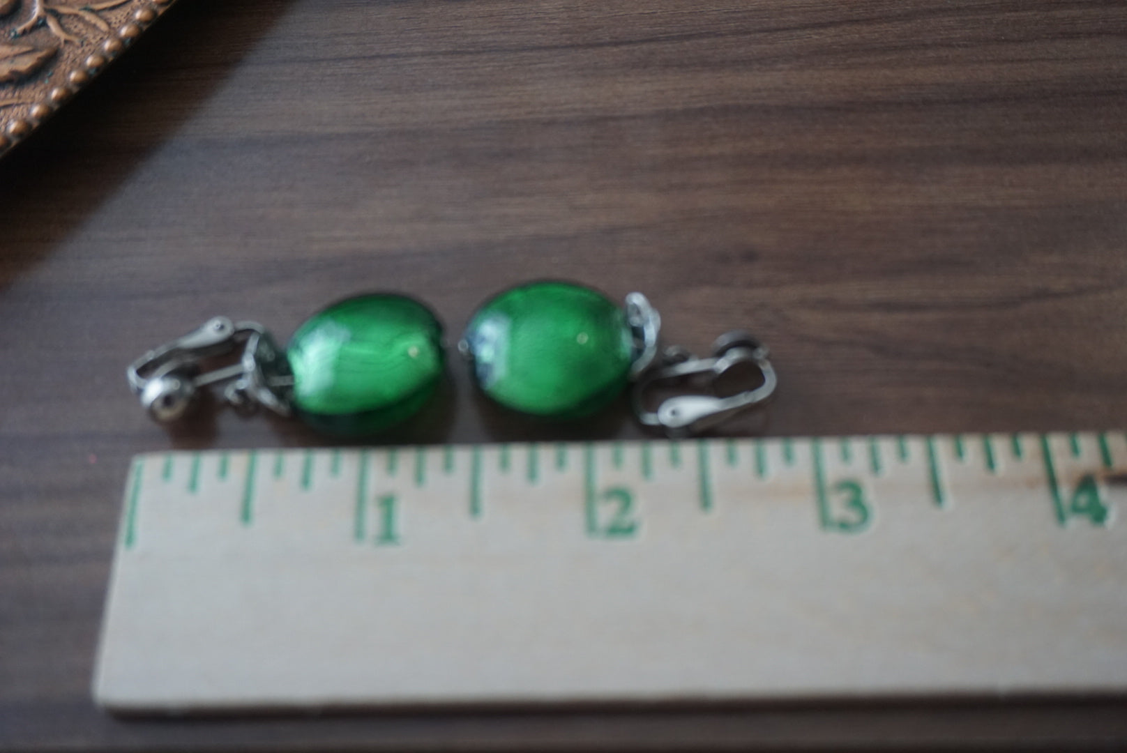 Green Glass Clip-On Earrings