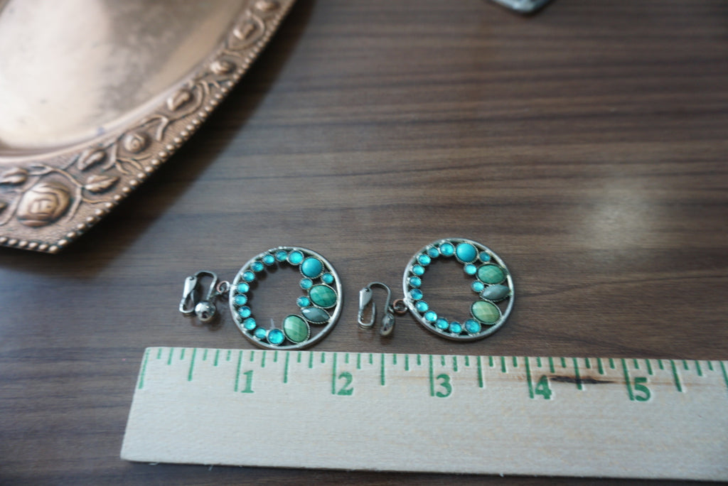 Vintage Blue Stone Drop Hoop Earrings
