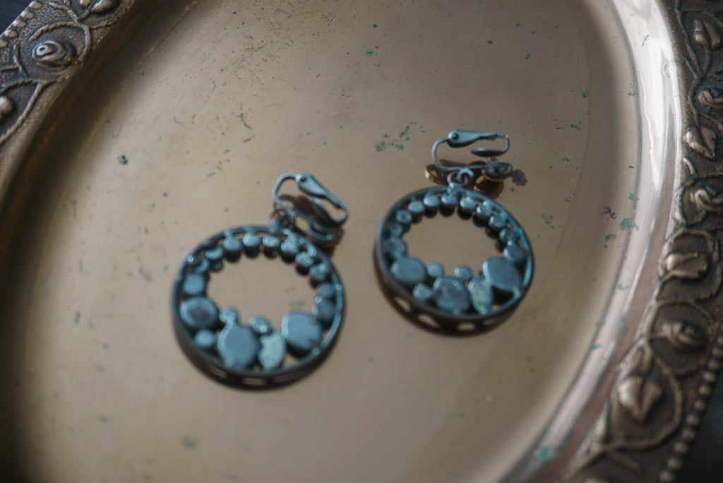 Vintage Blue Stone Drop Hoop Earrings
