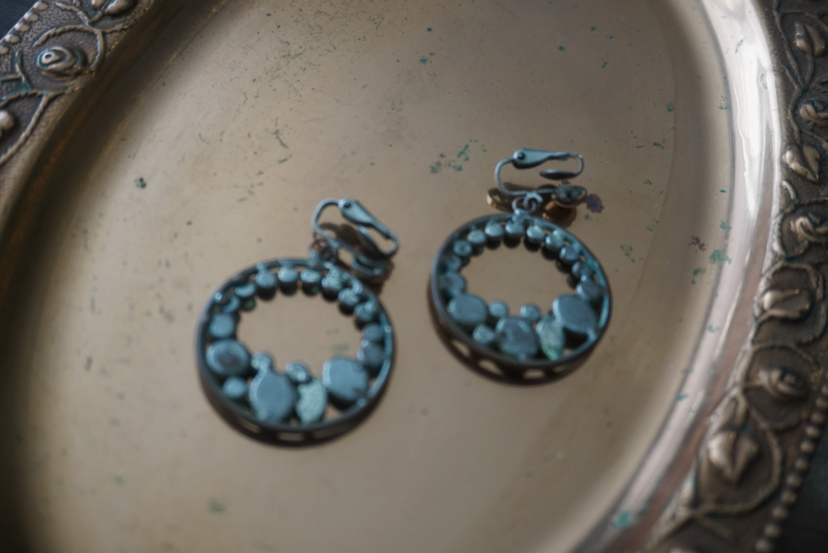 Vintage Blue Stone Drop Hoop Earrings