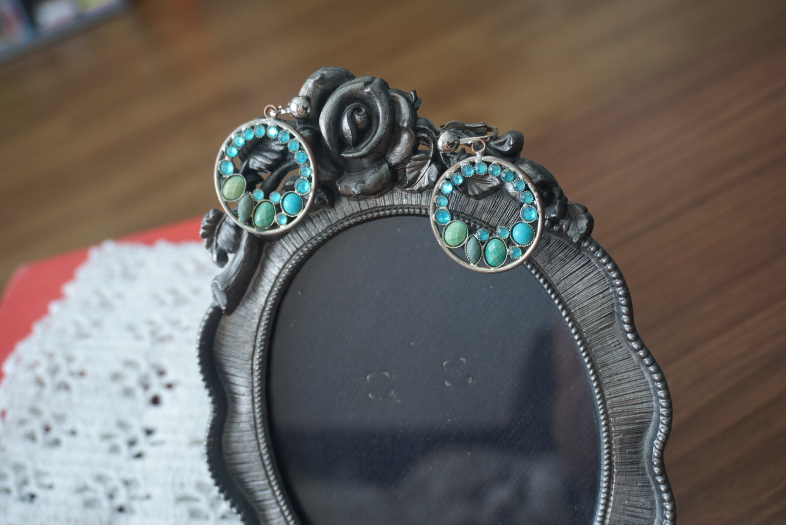 Vintage Blue Stone Drop Hoop Earrings