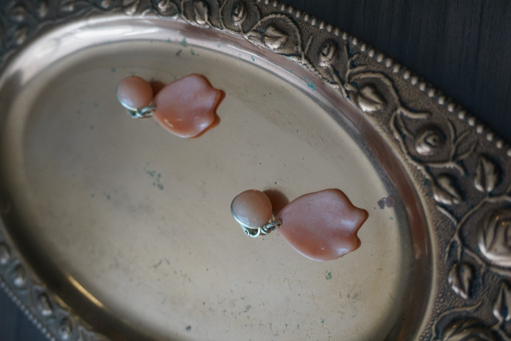 Coral Floral Clip-On Earrings