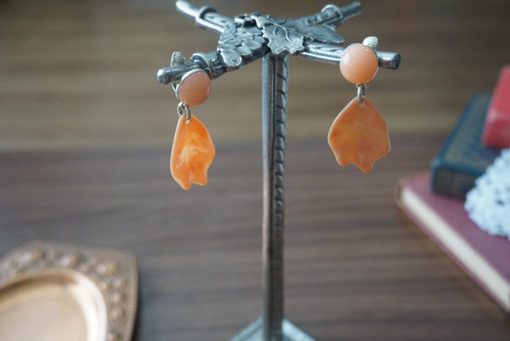 Coral Floral Clip-On Earrings