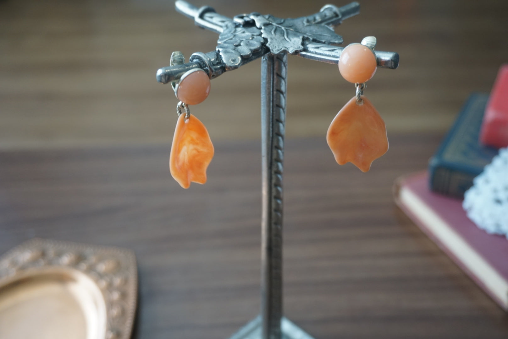 Coral Floral Clip-On Earrings