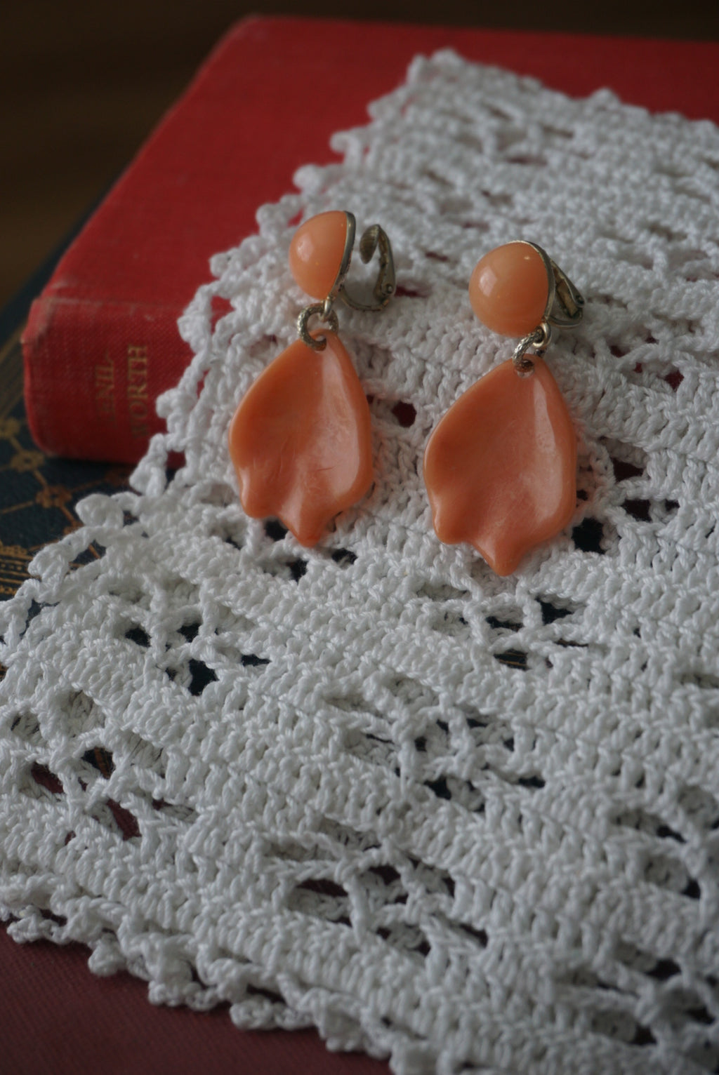 Coral Floral Clip-On Earrings
