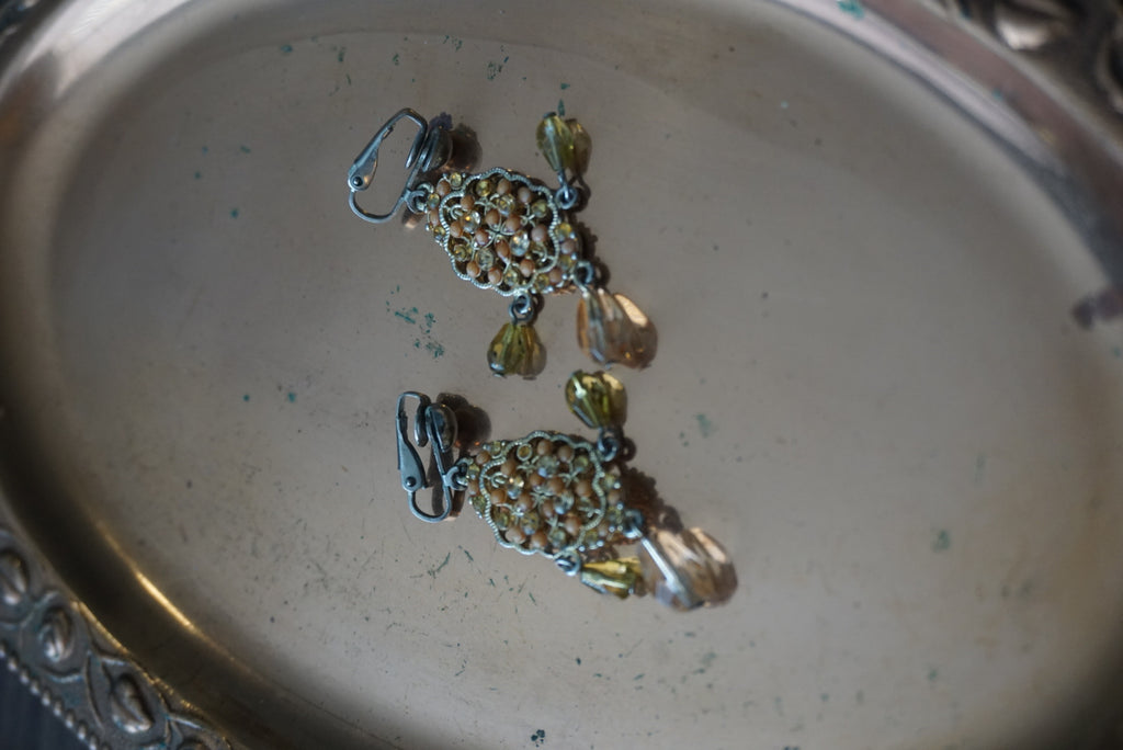 Vintage Clip-On Earrings with Yellow Accents