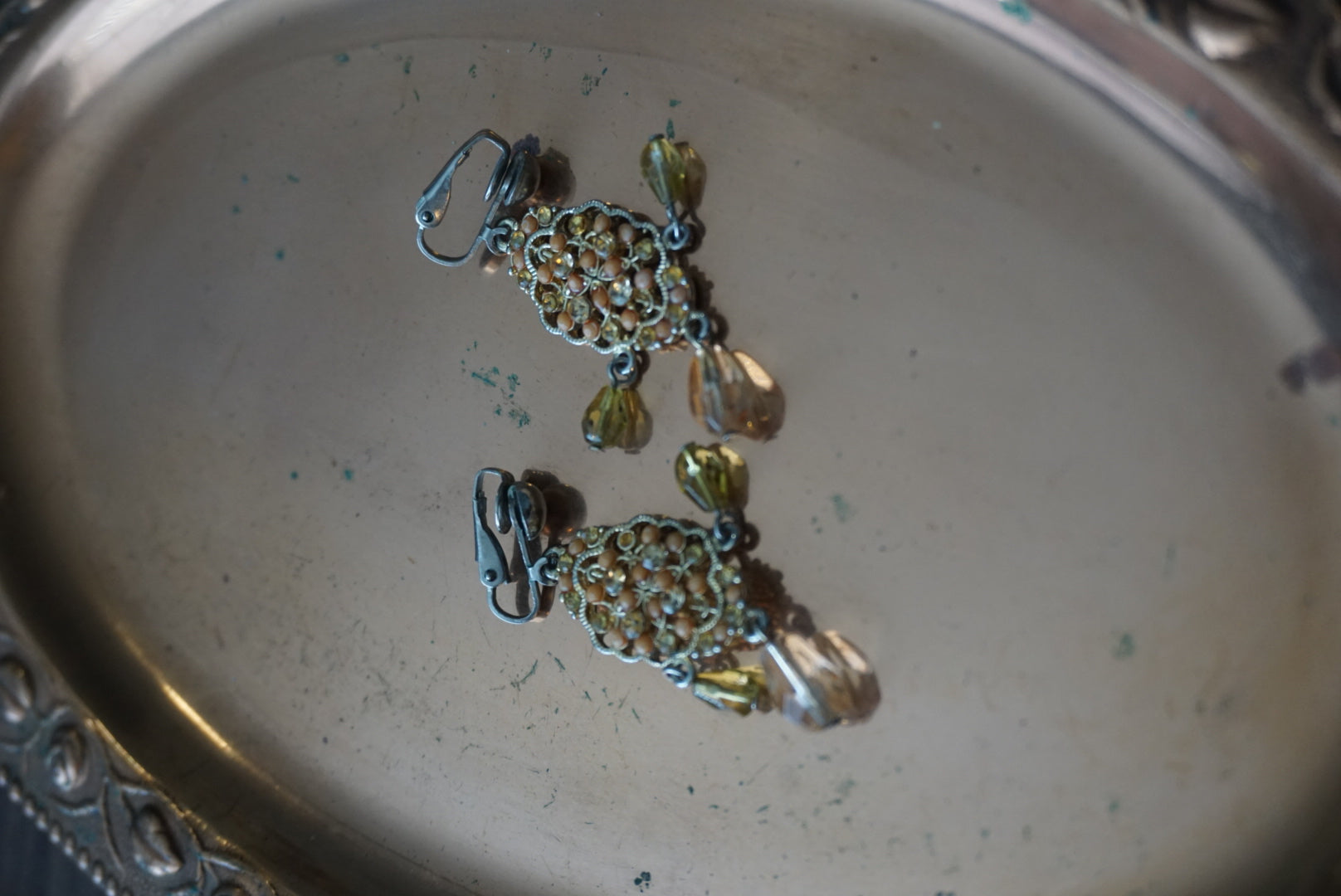 Vintage Clip-On Earrings with Yellow Accents
