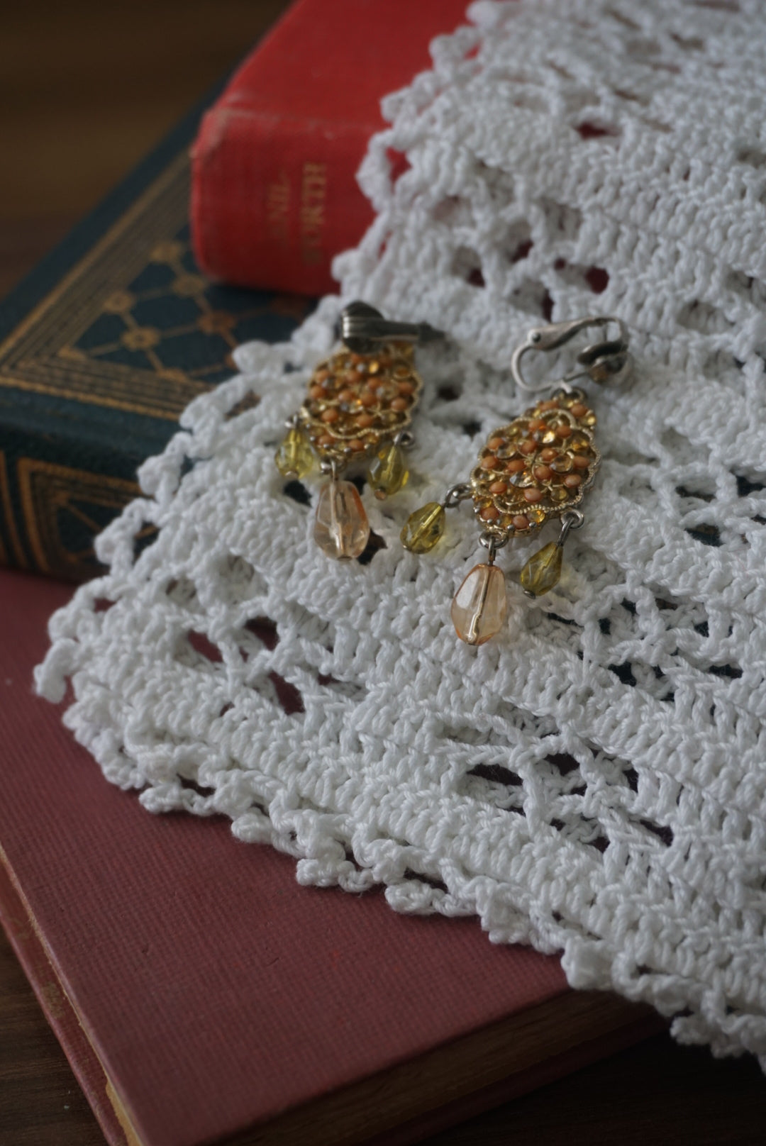 Vintage Clip-On Earrings with Yellow Accents