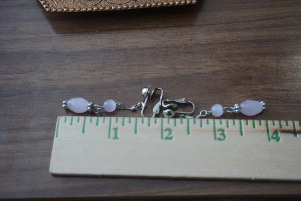 Silver Dangle Earrings with Pink Beads