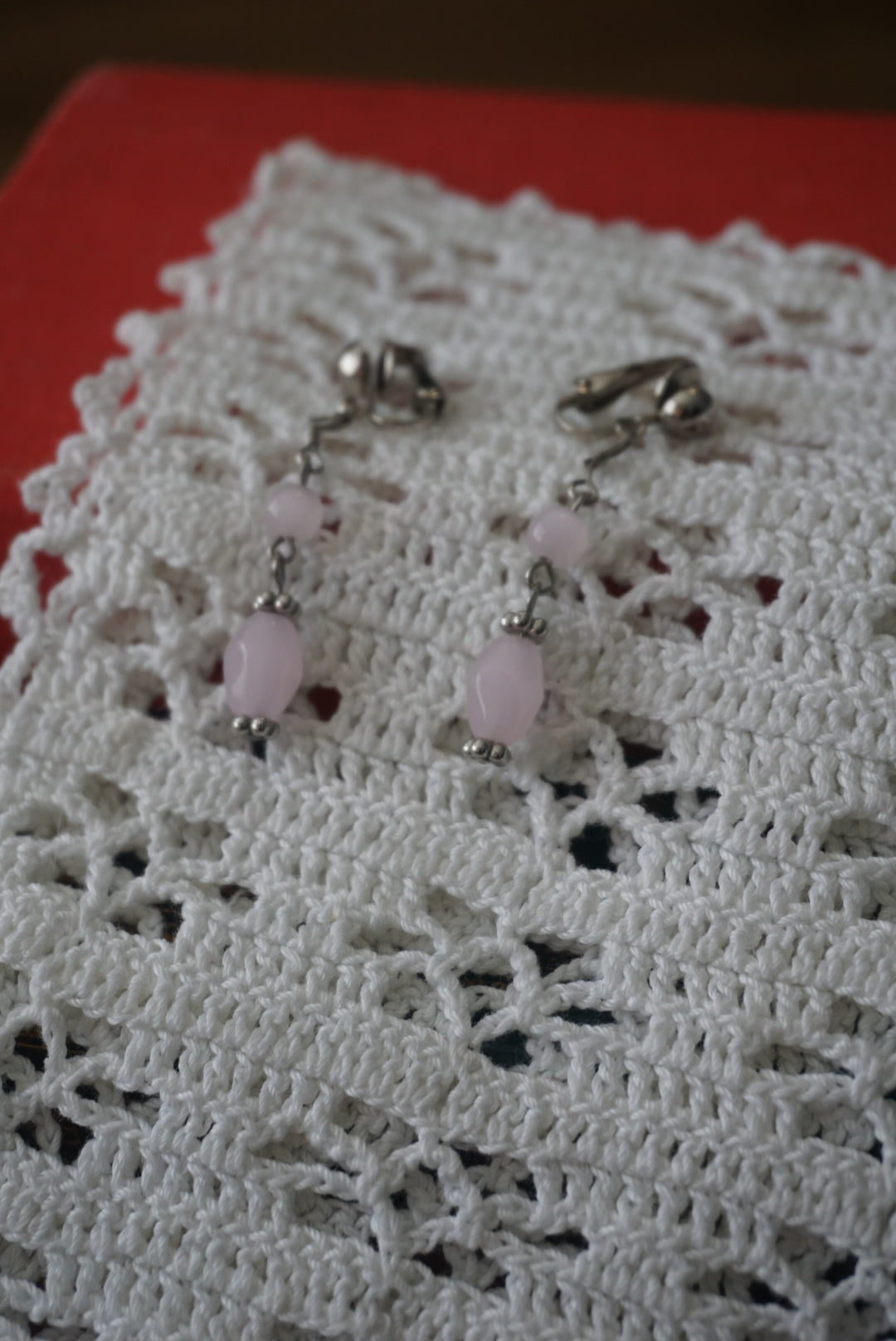 Silver Dangle Earrings with Pink Beads