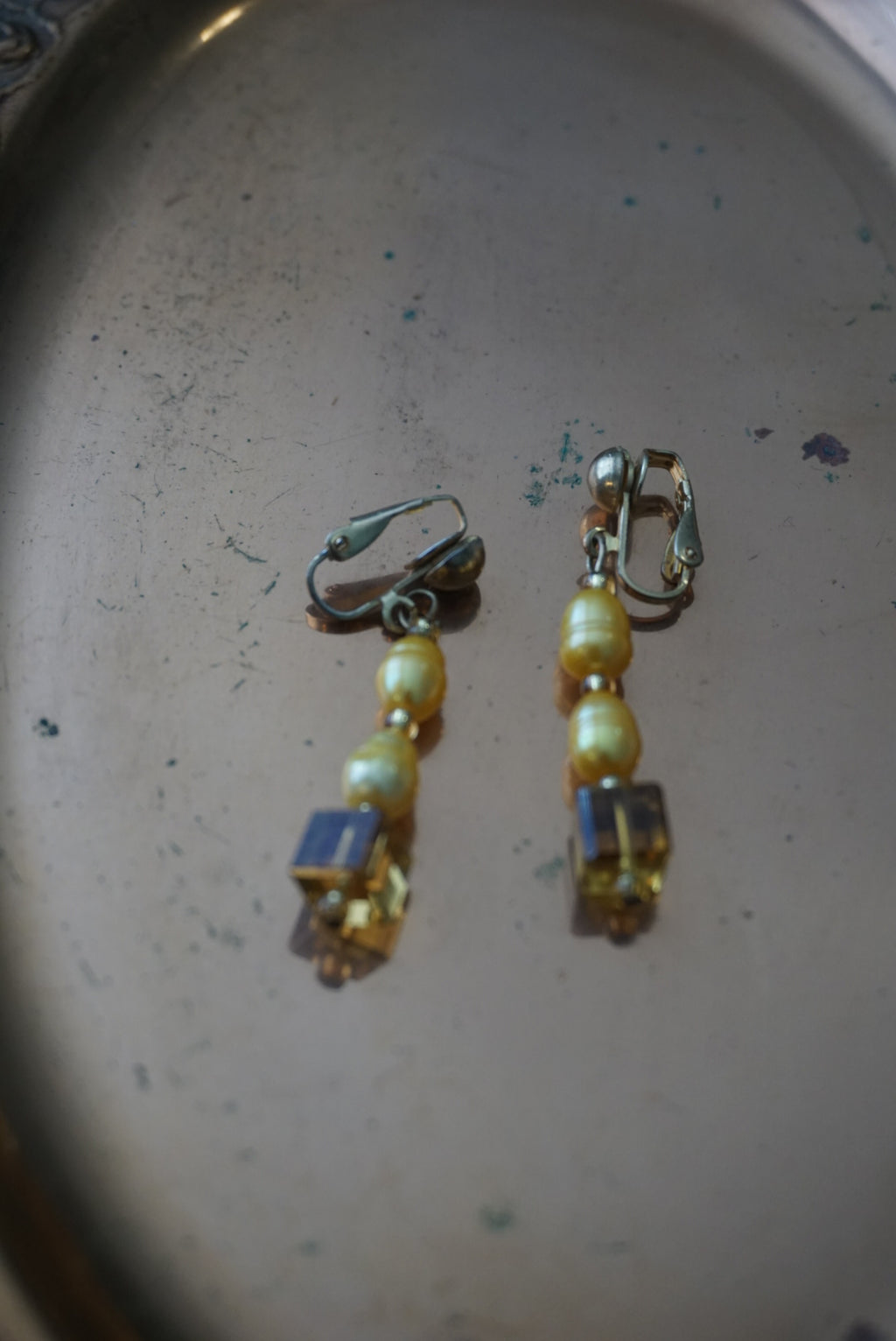 Vintage Yellow Beaded Dangle Earrings