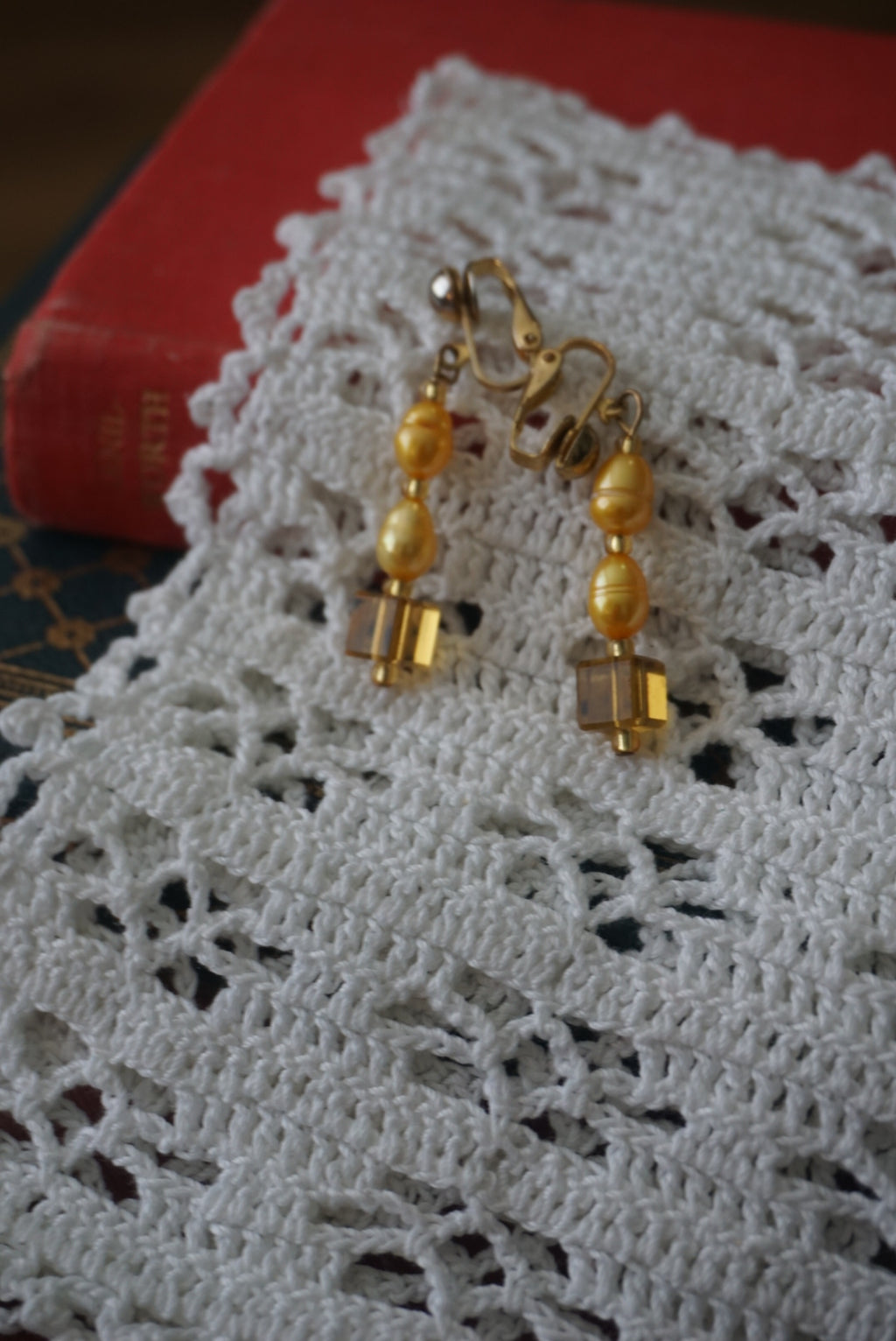 Vintage Yellow Beaded Dangle Earrings