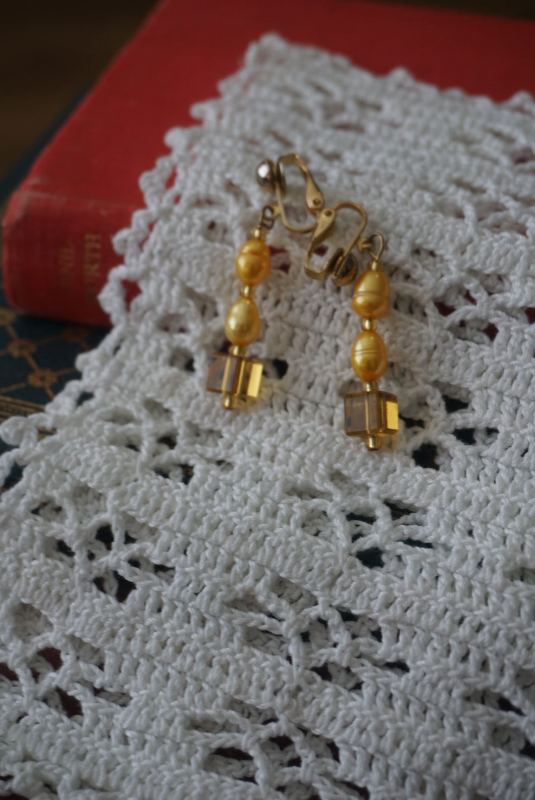 Vintage Yellow Beaded Dangle Earrings